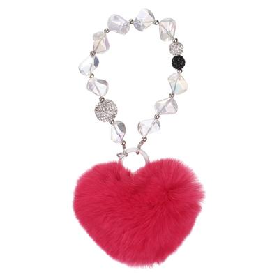 Uxcell 7.9" Heart-Shaped Plush Keychain with Beaded Rabbit Fur Pom Pom Bag Decoration, Cute Car Key Ring, Bag Decoration, Handbag Buckle, Keychain