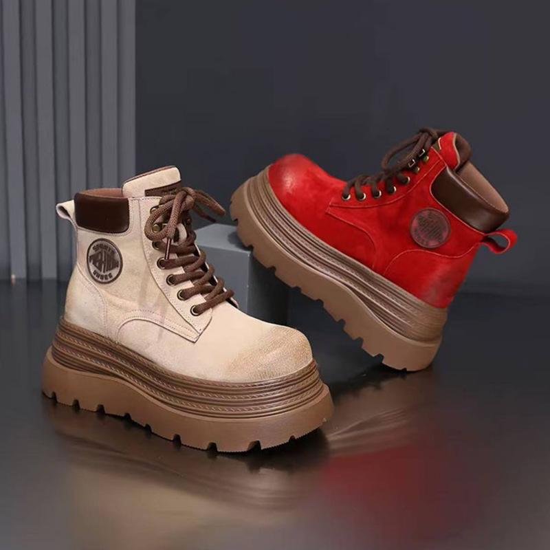 Hanyu leather thick-soled Martin boots women's new autumn and winter retro British style big yellow boots short boots versatile lace-up boots