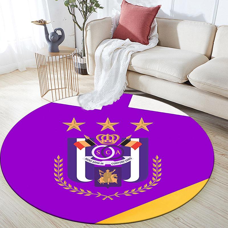 RSC Anderlecht, Tappeto Rotondo, Tappeto per Soggiorno Camera da Letto Divano Stanza dei Giochi Decorazione, Tappetino Antiscivolo