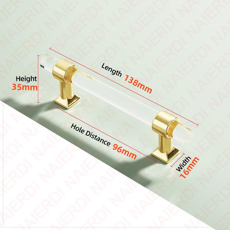 NAIERDI Acrylic Furniture Handles T-Bar Gold Crystal Cabinet Handles and Knobs Zinc Alloy Silver Door Handle Hardware