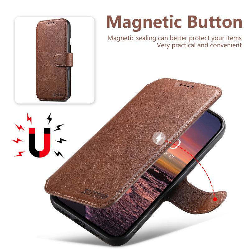 iPhone17 Pro Max Flip Case with Card Slot, Magnetic Snap, Wireless Charging Stand, and Leather Finish
