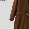 INCERUN Oversized Men Lapel Neck Long Sleeve Belt Waist Casual Loose Long Rompers Jumpsuits