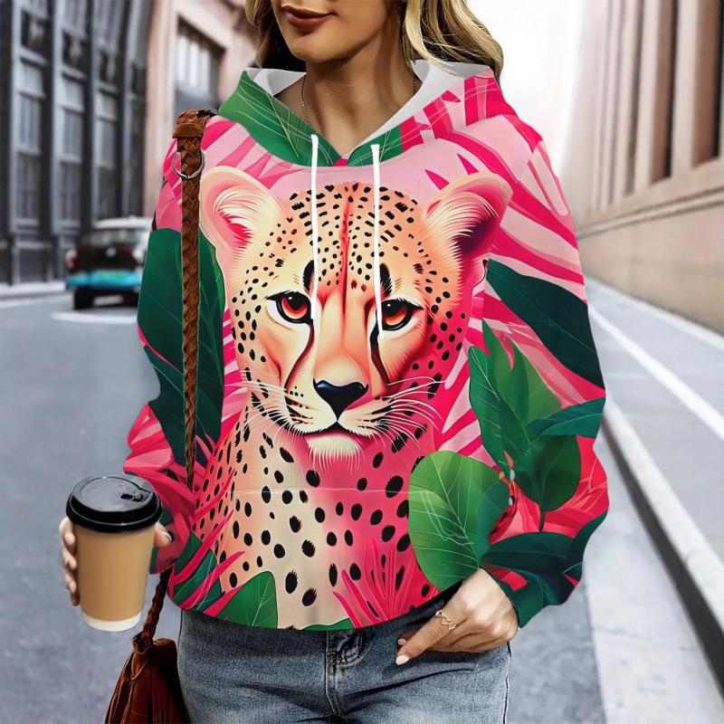 Women's Autumn and Winter Leopard Print 3D Printed Hooded Is Fashionable, Comfortable and Breathable Hoodies & Sweatshirts (women’s)