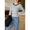Women Polka Dot Color Block Long Sleeve Slim Fit Vintage Bottoming T Shirt