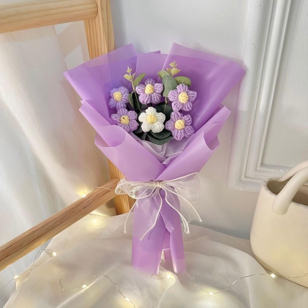 Puff Flowers Crochet Flowers Bouquet with Led Light Gifts Finished Knitted Flowers Home Decor Eternal Artificial Flowers