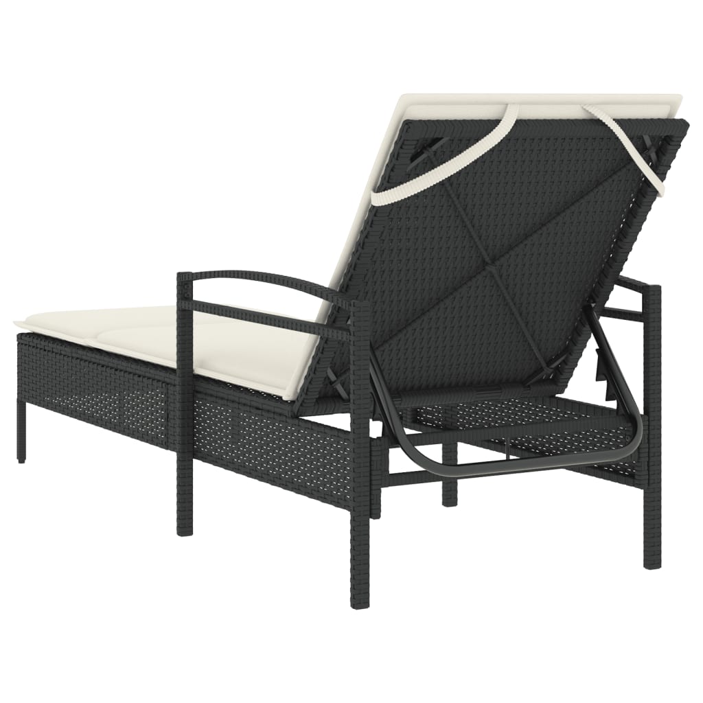 Black Sun Lounger with Cushion 63x200x81 cm Poly Rattan