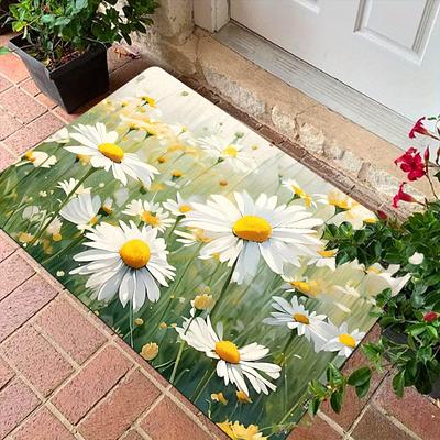 Felpudo de Entrada con Estampado de Margaritas Pequeñas Entrada Antideslizante Resistente al Desgaste Alfombra Decorativa Estilo Rústico Decoración del Hogar