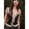 Spring New Cut Out Vest Camisole Laminated Jacquard Sleeveless Black and White French Knitting Tops 3991103