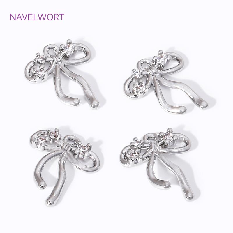 Trendy Bow Pendants For Jewelry 18K Gold Plated Brass Inlaid Zircon Charms Pendants For DIY Earrings Jewelry Making Accessories