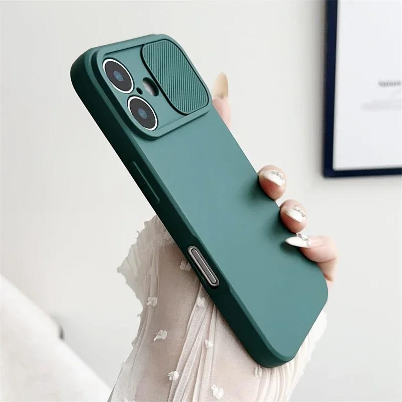 Slide Camera Lens Protection Cover for IPhone 16E 16 15 14 Plus 13 12 11 Pro XS XR Max 8 7 Phone Case Shockproof Soft Silicone