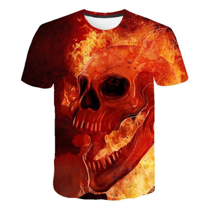 

Fashionable Flame Skull Pattern 3D Digital Printed Short Sleeved Men s T-shirt S