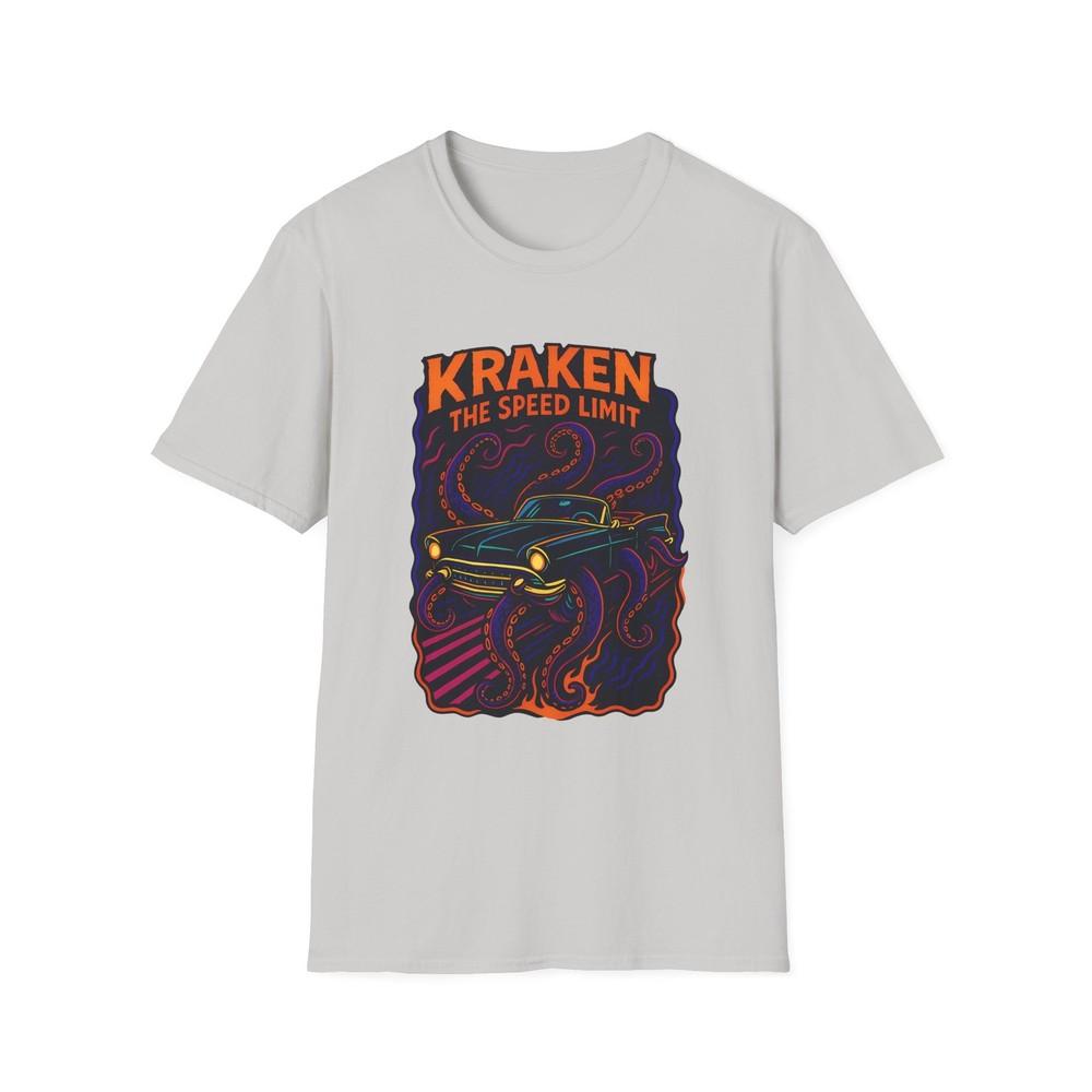

Unisex Softstyle T-Shirt Surreal Neon Kraken Car Retro Comic Octopus Tentacles 4XL