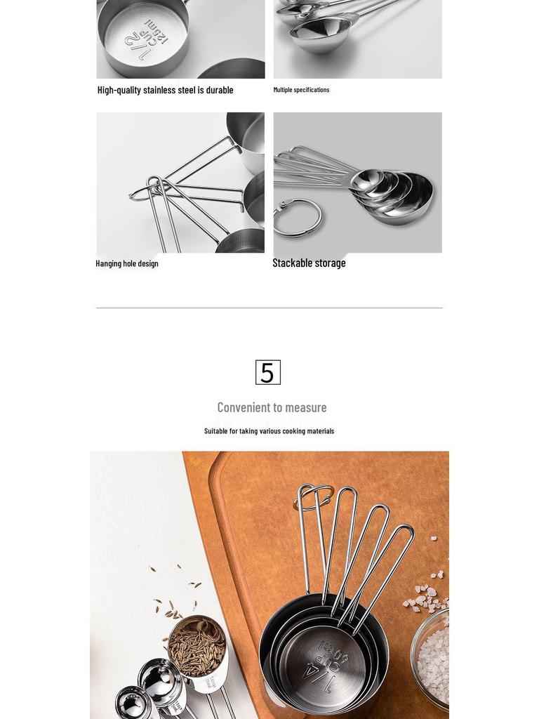 8-teiliges Messbecher- und Löffelset aus Edelstahl mit Skalenlinien für Kaffeebohnen und Gewürze