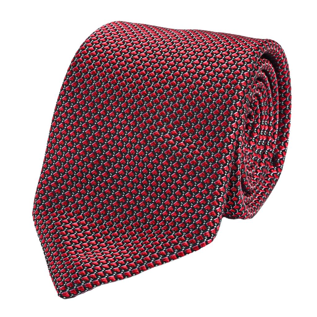 Emporio Armani Jacquard Micro Made in EM001346 TE13740 F5029 Men's Tie, 7.5cm Wide, 100% Silk, Check, Red, Italy, [Used]
