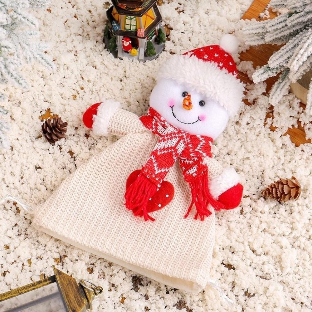 Snowman Christmas Doll Bag Knitted Xmas Drawstring Bag Christmas Candy Bag  Home Decoration