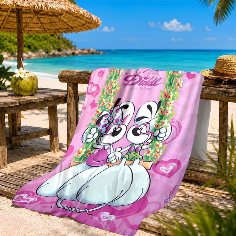 Serviette de plage Diddl Amour et Amitié Couleurs Pastel, Séchage Rapide, Facile d'Entretien, Convient aux Activités Sportives et aux Vacances à la Plage, Essentiel de Sport