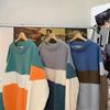 Men's Retro Colorblock Knit Sweater: Loose Fit, Round Neck, Autumn/Winter Style
