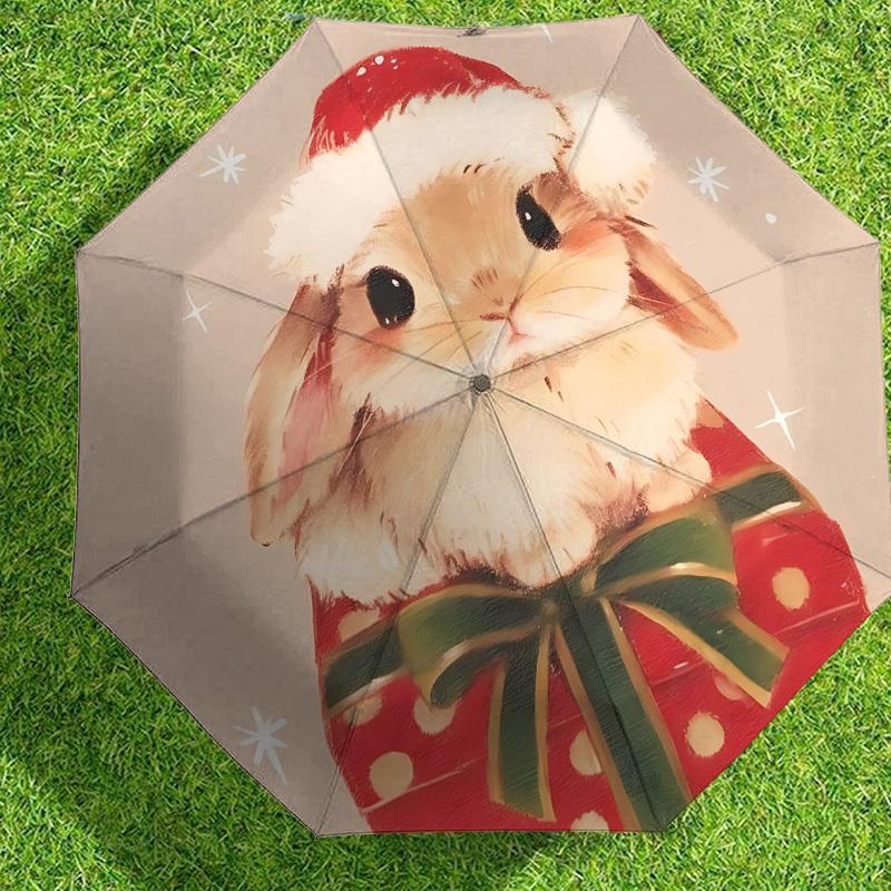 Christmas Bunny Gift Umbrella: A Festive, Auto-Opening Protection for Outdoor Adventures and Travel Essentials 024