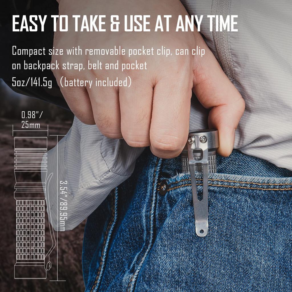 KeyUnity a 90mm Long LED Flashlight with Stainless Steel Compatible with 16340 IPX7 and Ideal for Outdoor Activities Like Night and Disaster KF01,