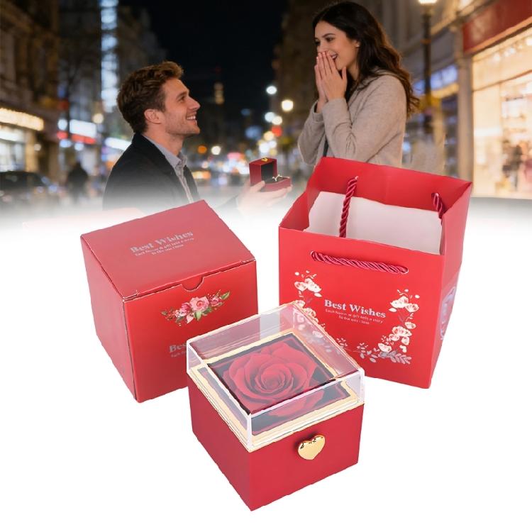 Innovative drehbare Ringbox mit schönem Blumenanhänger Schmuck-Präsentationsetui Geeignet für besondere Überraschungen
