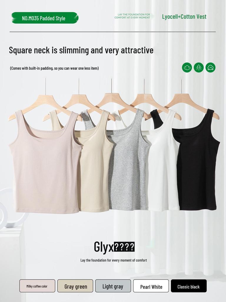 Women's Slim Fit Cotton Camisole: Versatile Spring/Summer Sleeveless Top with Chest Pads