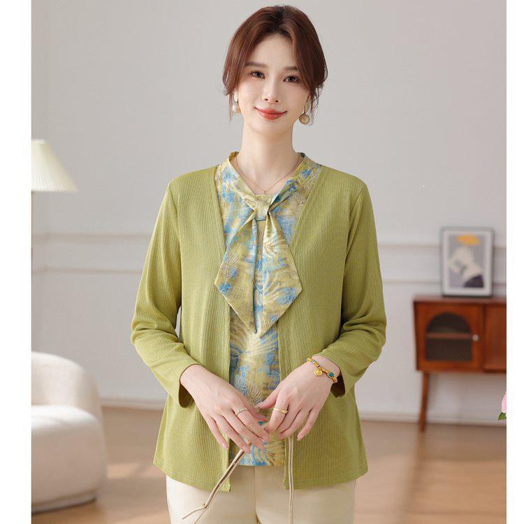

Mom s Stylish Two-Piece Knitted Top for Middle-Aged Women - Spring/Autumn Fashion 2XL