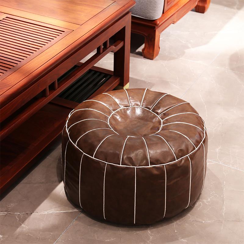 

Марокканский пуф из искусственной кожи с вышивкой, пуф, пуф, подставка для ног, круглая, большая, из искусственной кожи, без набивки