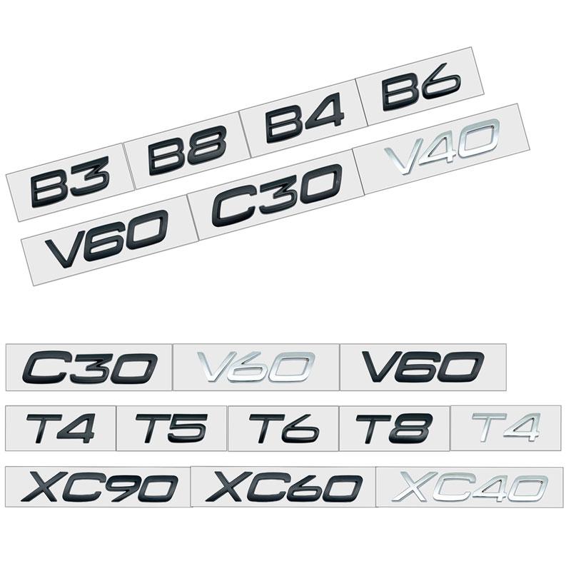 3D Car Styling Chrome Metal Black Silver Sticker Tail Emblem Rear Decal Letter Logo For Volvo T4 T5 T6 T8 B3 B4 B6 B8 V40 XC60