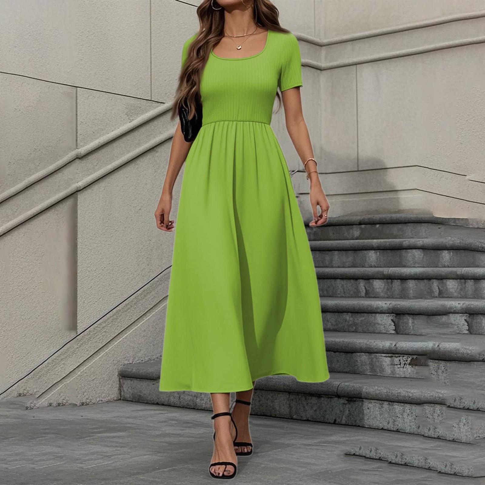 

Женское модное повседневное платье с коротким рукавом, круглым вырезом, с вставками, элегантное, с темпераментом XXL зелёный