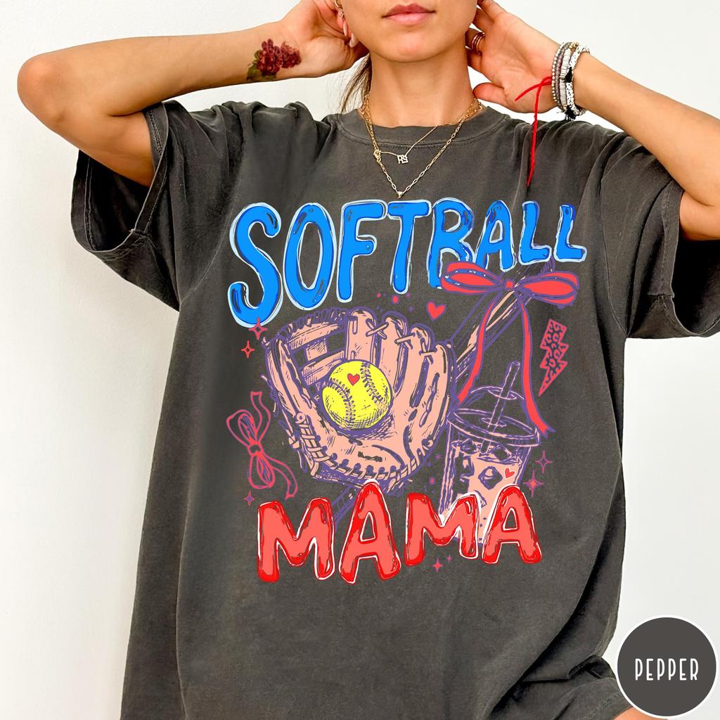 Softball Mama T-Shirt, Gameday Doodle Softball Tee, Trendy Women's Softball Shirt, Sports Mom Shirt, Game Day Tee