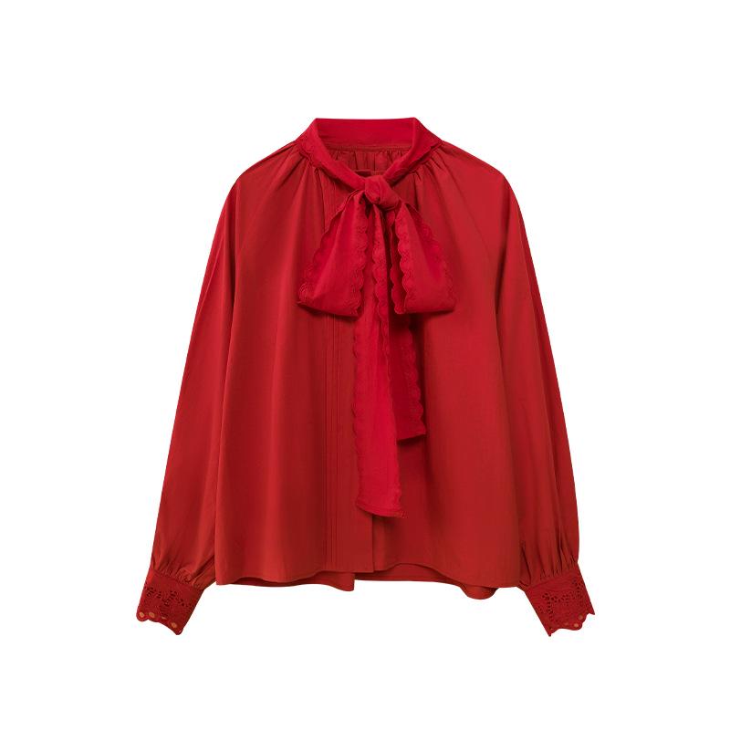 

2025 Ранняя весна Французский стиль Блузка с бантом и лентами - Элегантный, Молодежный дизайн (C3523) One Size