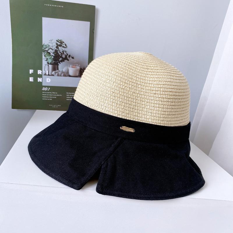 Straw Splicing Open-brimmed Bucket Fisherman's Hat Children's Mid-green Spring and Summer Fashion Versatile Sunshade Basin Hat