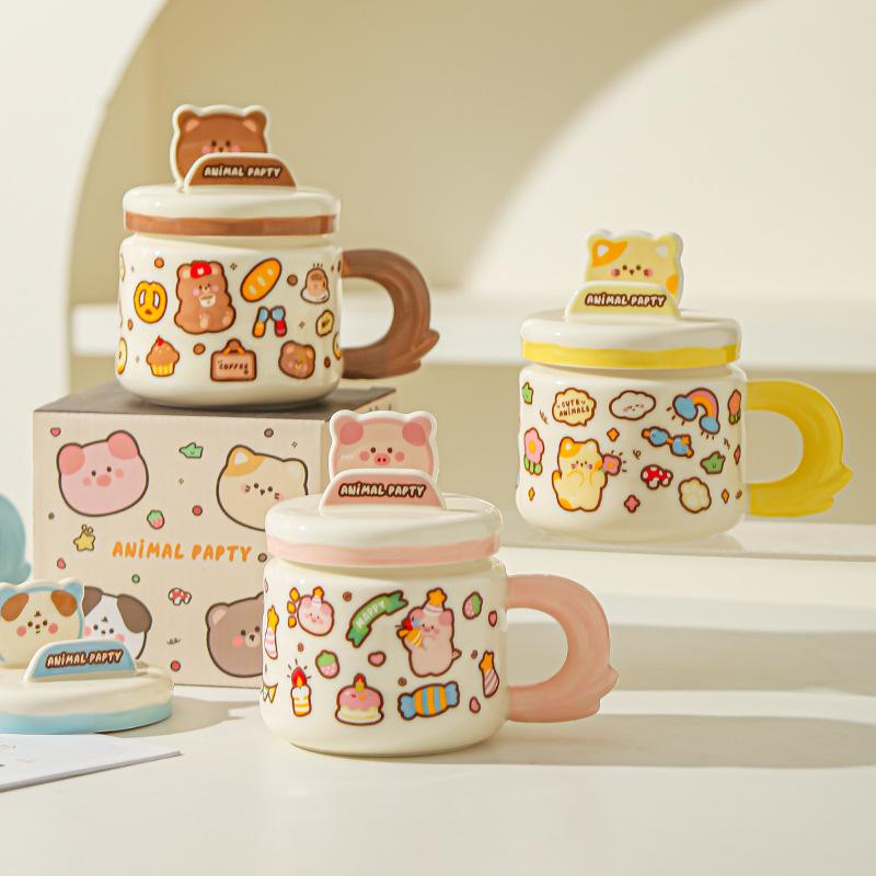 Cute Cartoon Cute Pet Doodle Animal Mug Office High value Water Cup Mobile Phone Stand Student Ceramic Cup
