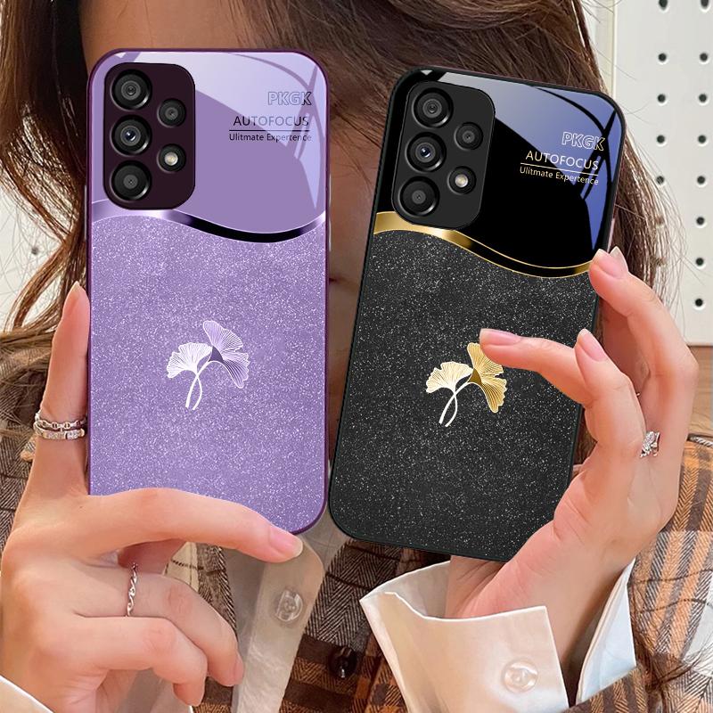 Pink Gradient Ginkgo For Samsung S 25 S25 Edge S25Ultra S8 S9 S10 20 U Ltra S21 Pro S22 Plus S23 FE S24 Ultra Glass Phone Case