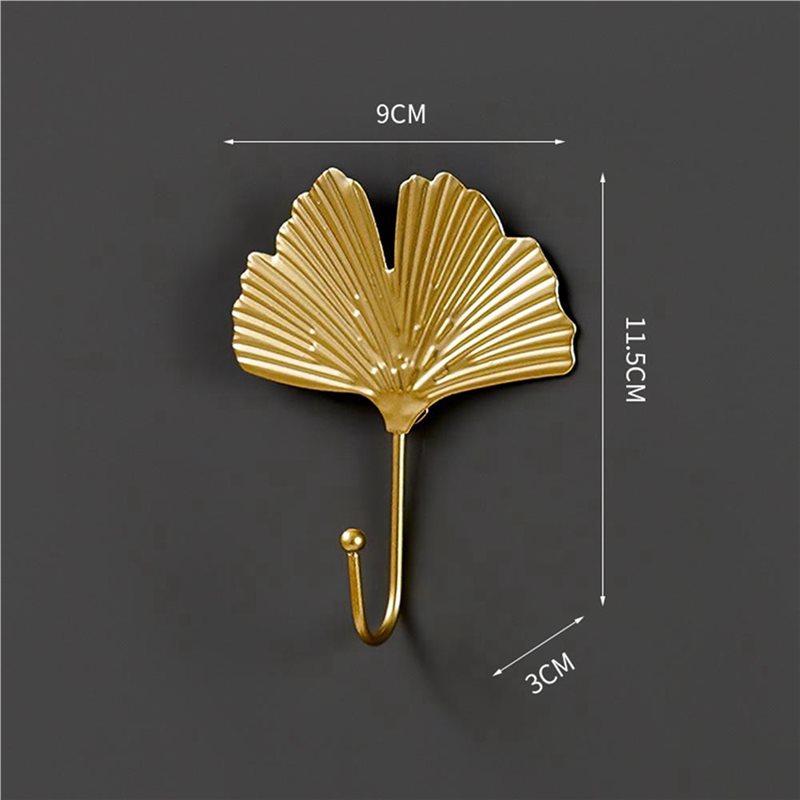 6X Coat Hooks Gold Hanging Holder For Key, Decorative Leaves Metal Hooks Wall Mounted Hooks Hanger