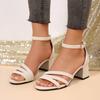 Fashion Open Toe Block Heel Sandals Summer New Suede Round Toe One Buckle Strap Fashion Solid Color Skinny High Heels