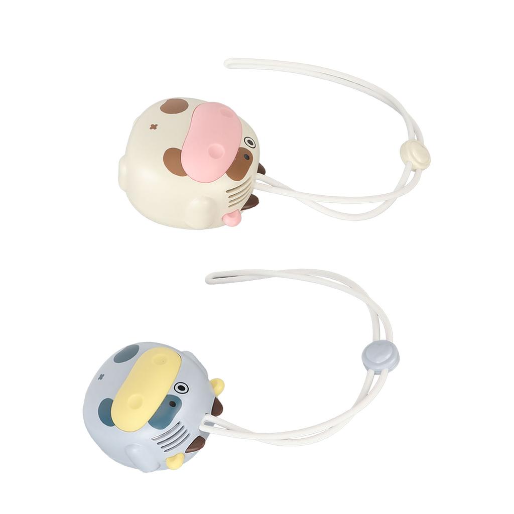 Mini Hanging Neck Fan USB Rechargeable Bladeless Cartoon Cow Shape Necklace Fan with Adjustable Lany