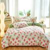 Kawaii Cartoon Dinosaur Duvet Cover Twin Queen Botanical Floral Bedding Set Pink Strawberry Comforter Cover with 2 Pillow Sham