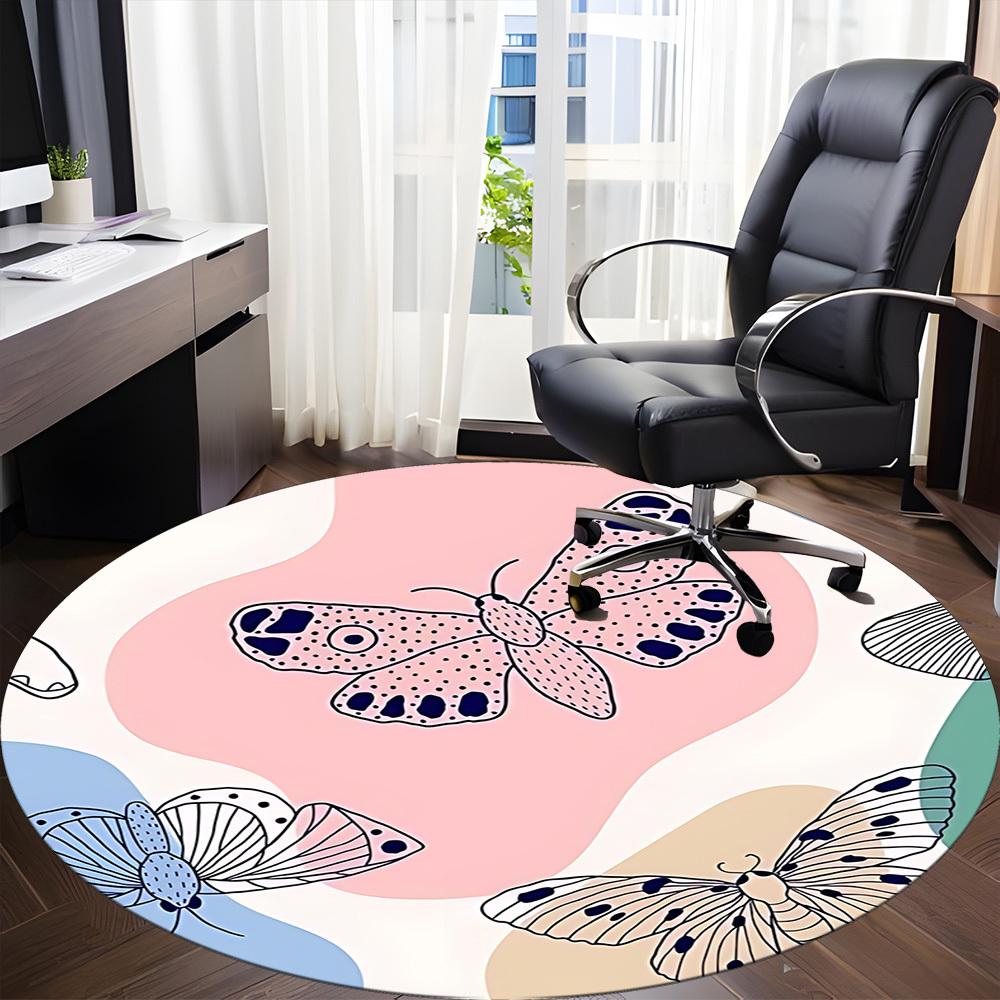 1pc Butterfly Print Office Round Rug, Non-slip, Soft and Durable Office Rug for Interior Decoration, Perfect for Office, Beautiful Decoration Yy260312