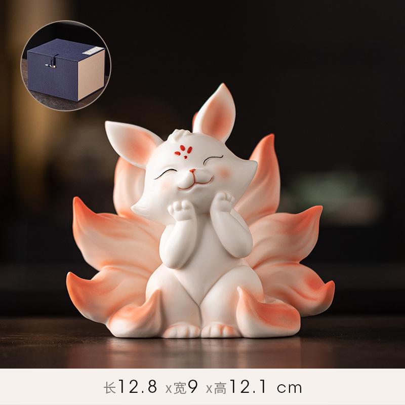 Nine-tailed Fox for Wealth Attraction, Creative and Cute Fox Office and Living Room Desktop, Car Fairy Fox Decorative Items
