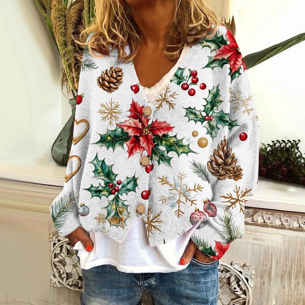 Women's Fashion Short Coat Casual Long Sleeve Printed Single Breasted Plush Top
