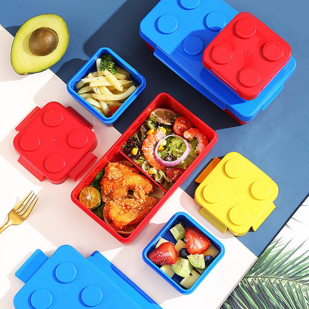 Creative Funny Building Block Splicing Bento Box for Kids - Microwave Safe Plastic Food Storage Container for School Lunch