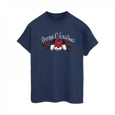 Womens/Ladies Minnie Mouse Christmas Holly Cotton Boyfriend T-Shirt