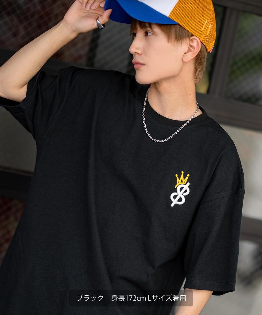 IMPROMES Casual SIDEWAYSTANCE Men's Black Short Sleeve T-Shirt with Thick Embroidered Crown S Logo