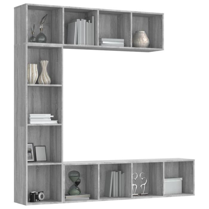 3152714 vidaXL 3-piece Bookcase-TV Unit Set Sonoma Grey 180x30x180 Cm