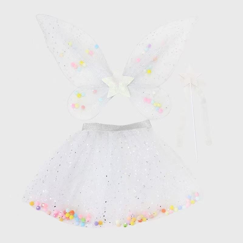 Children's Butterfly Colored Ball Wings Tutu Skirt, Angel Wings Three-piece Stage Performance Mesh Skirt
