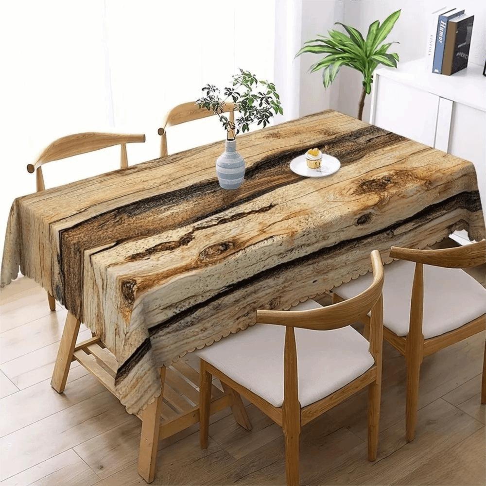 Square Printed Table Cover Rustic Wood Pattern Polyester Table Cloth  Outdoor Event
