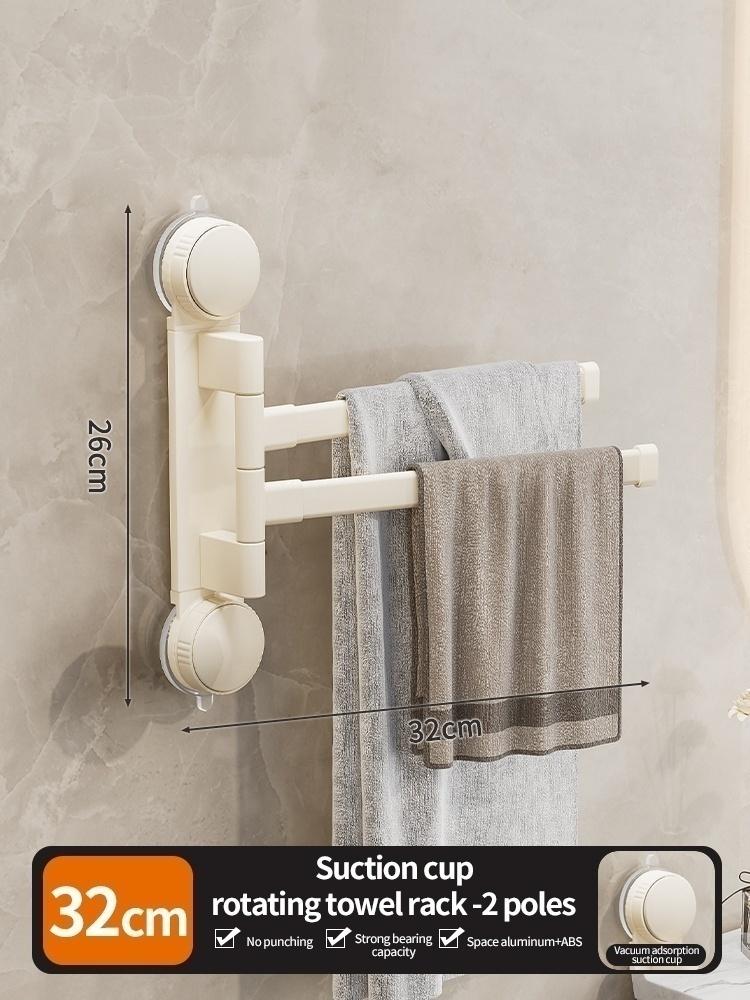 No Need To Drill Suction Rotating Towel Rack No Punching Toilet Towel Pole Folding Wall Hanging Bathroom Corner Storage Artifact