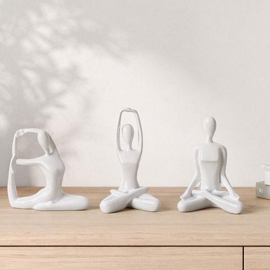 DYS 3Pcs Abstract Yoga Figure Sculpture Set, Hollow Dancer with Glossy Gold Matte Silver Black Nude Finish, Modern Desktop Decor for Bedroom