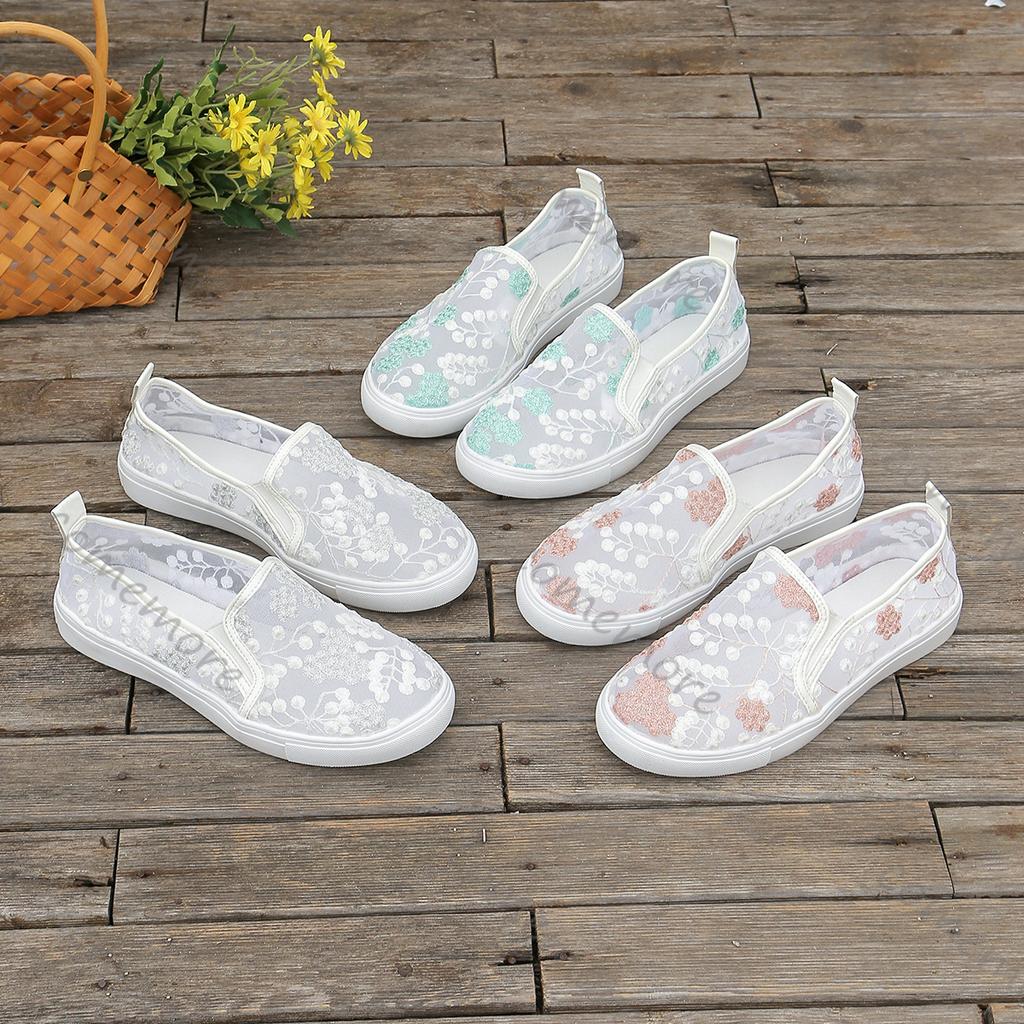 Comemore Καλοκαιρινά Loafers Γυναικεία Μεγάλα Μεγέθη Γυναικεία με Σχέδιο Λουλουδιών Casual Μπαλαρίνες Ελαφριά Δαντέλα Διάτρητα Μοκασίνια για Γυναίκες